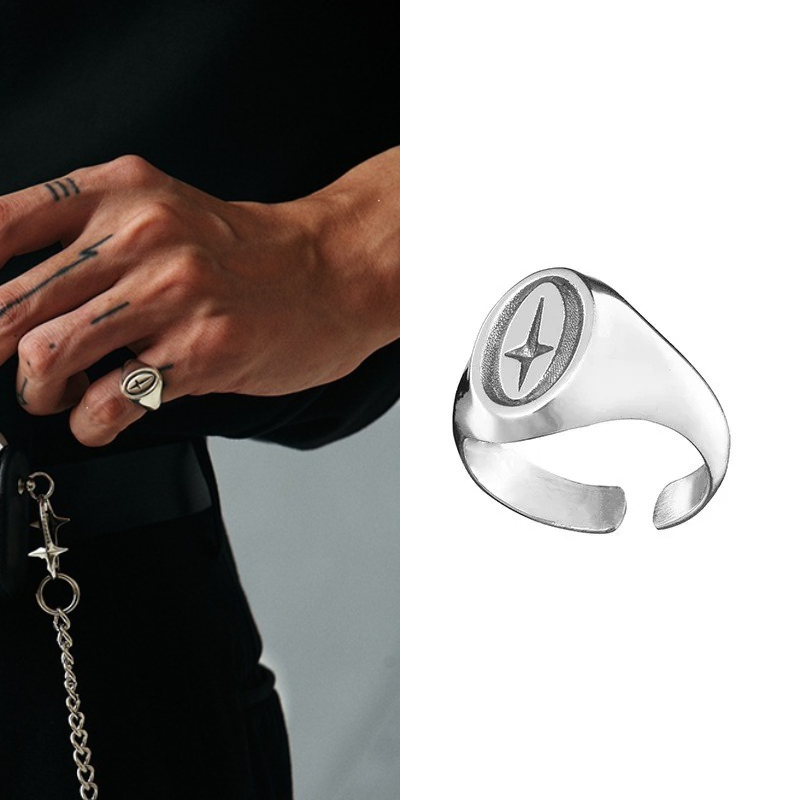 Mens Signet Ring - Minimalistische North Star Signet Open Ring