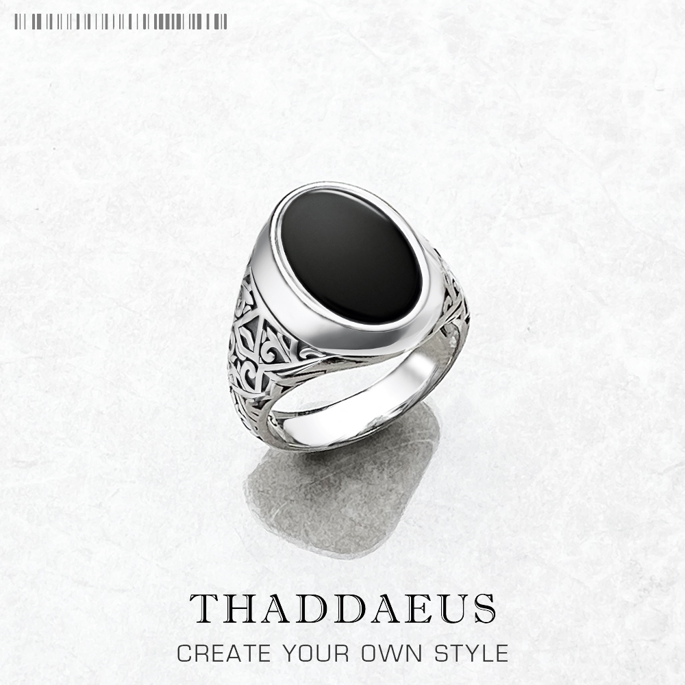 Mens Signet Ring - Zwarte ovale zegelring Europa stijl fijne