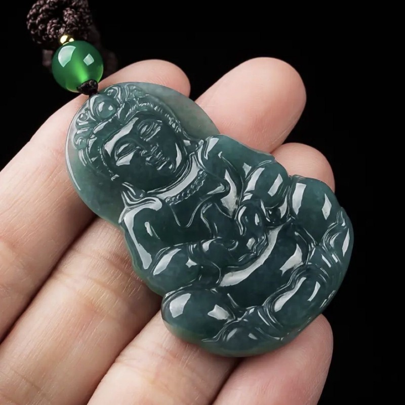 Jewelry & Watches Vitopoulos - Echte A-klasse Guanyin Boeddha, blauwe hanger