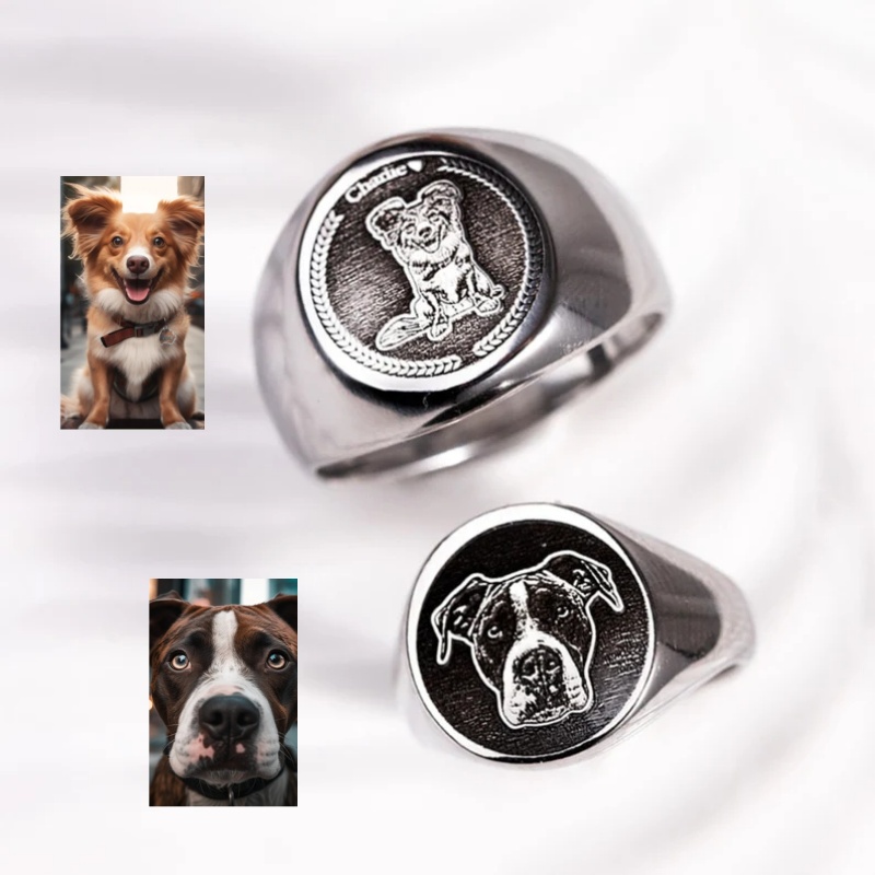 Mens Signet Ring - Aangepaste gegraveerde fotozegelring voor mannen, gepersonaliseerde
