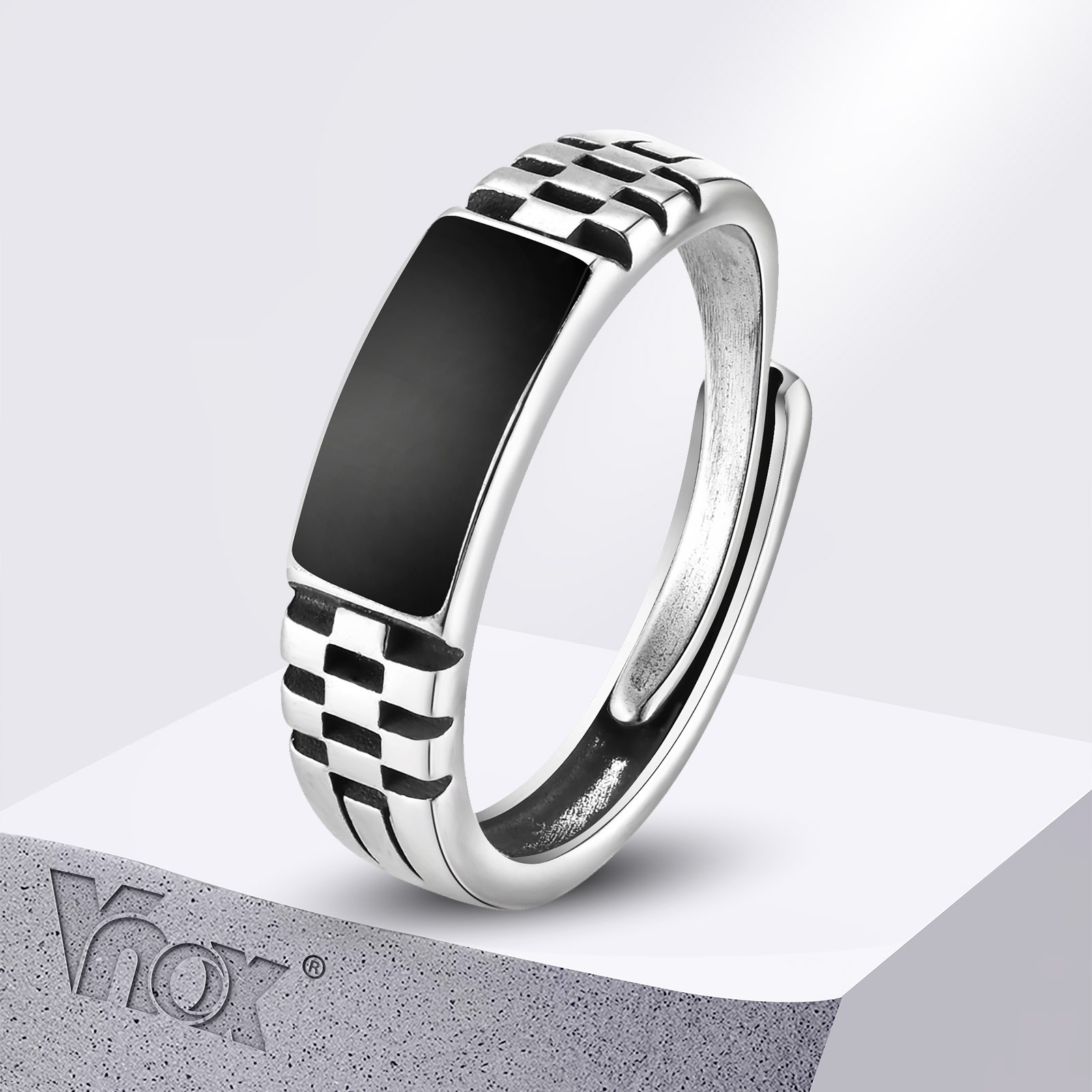 Mens Signet Ring - Vnox open herenringen, zwart geëmailleerde zegelring,