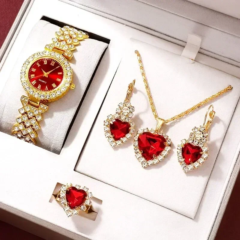 Jewelry Clasp Watches - Gouden Luxe Horloge Dames Ring Ketting