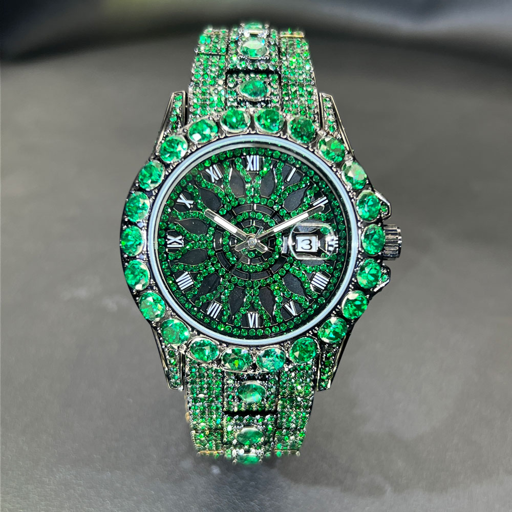Jewelry And Watches Luxury Brand - Groene Diamanten Horloge Voor Mannen Merk