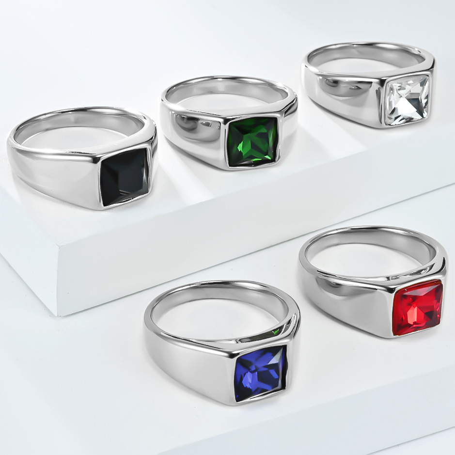 Roestvrij staal glanzende zirk - Mens Signet Ring recensie en prijs