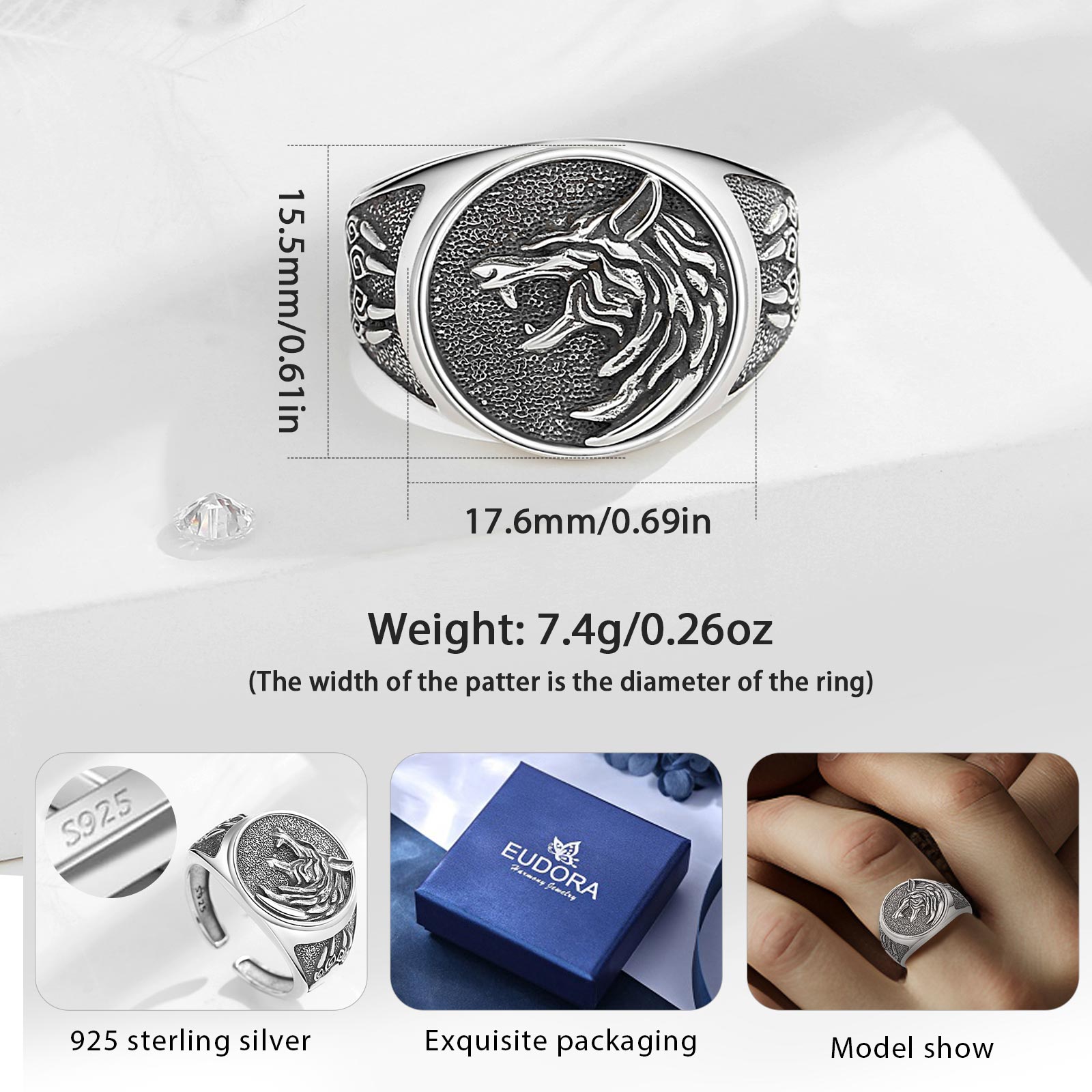 Eudora 925 Sterling Zilver Vik - Mens Signet Ring recensie en prijs