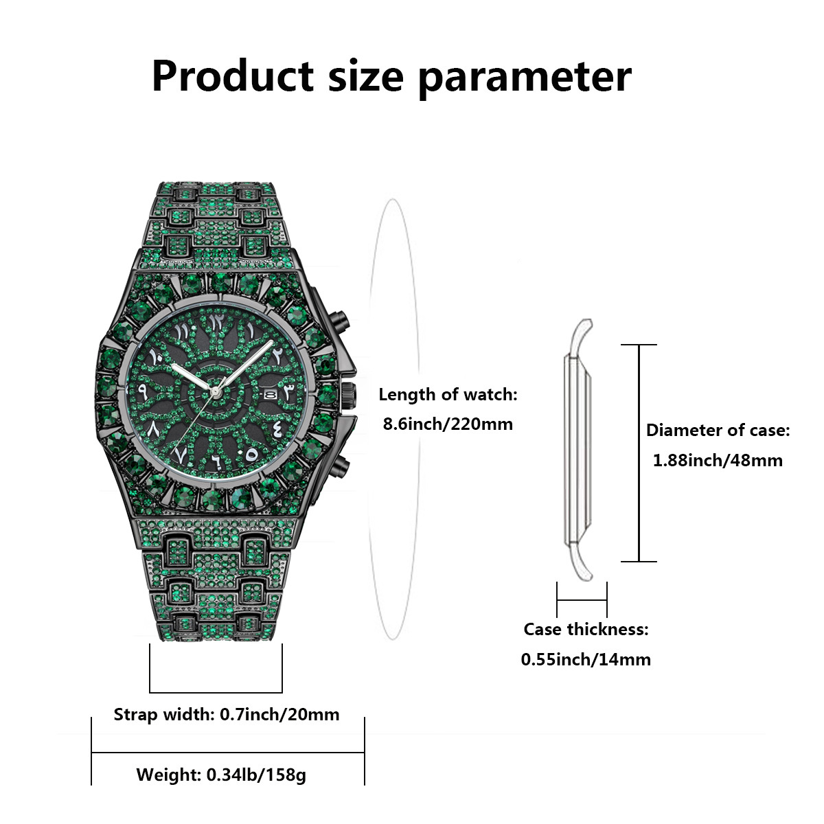 Hiphop Green Ice polshorloge h - Jewelry And Watches Luxury Brand recensie en prijs